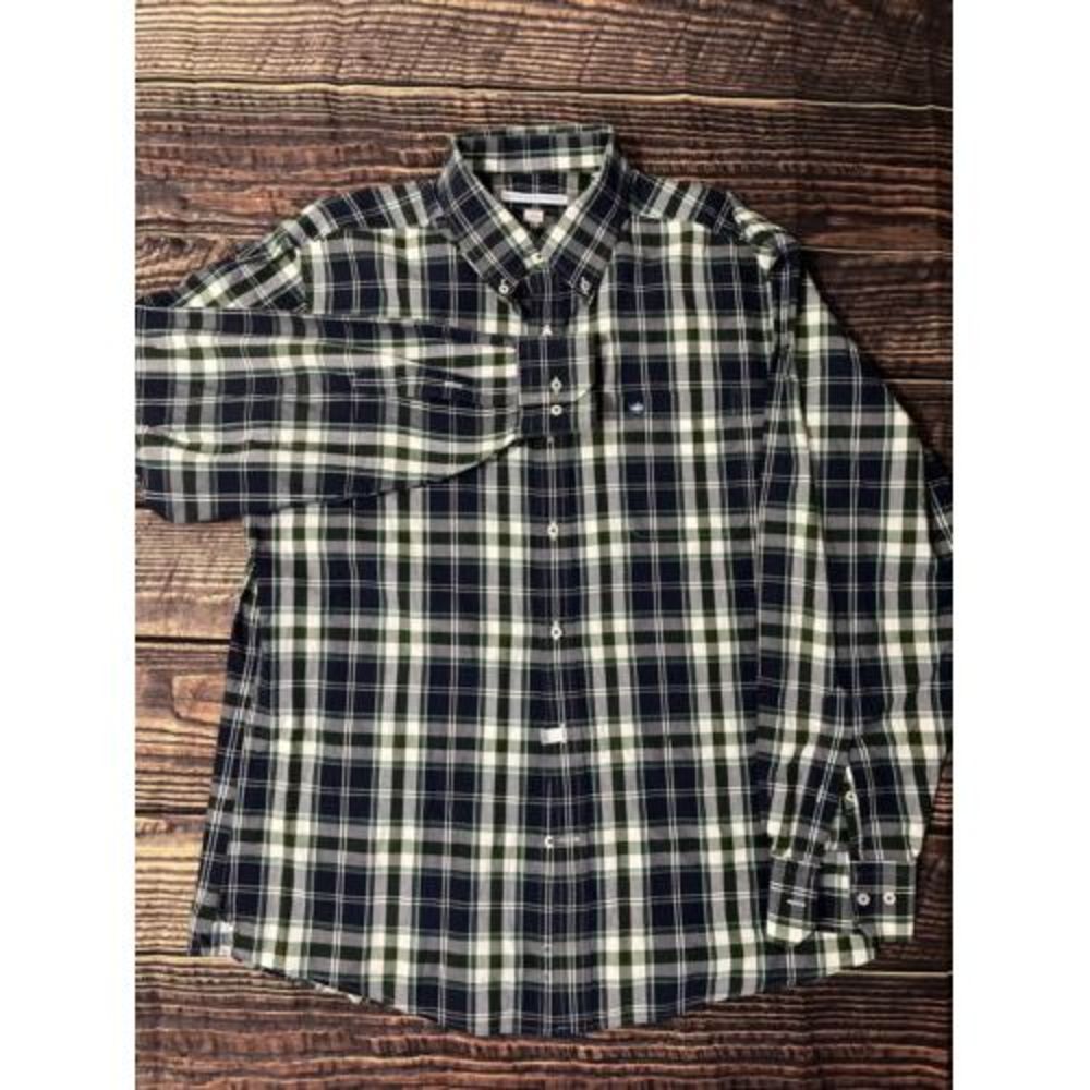 Southern Tide Mens Shirt Blue Green Plaid Large Cotton Blend Tailored Fit - Picture 2 of 5